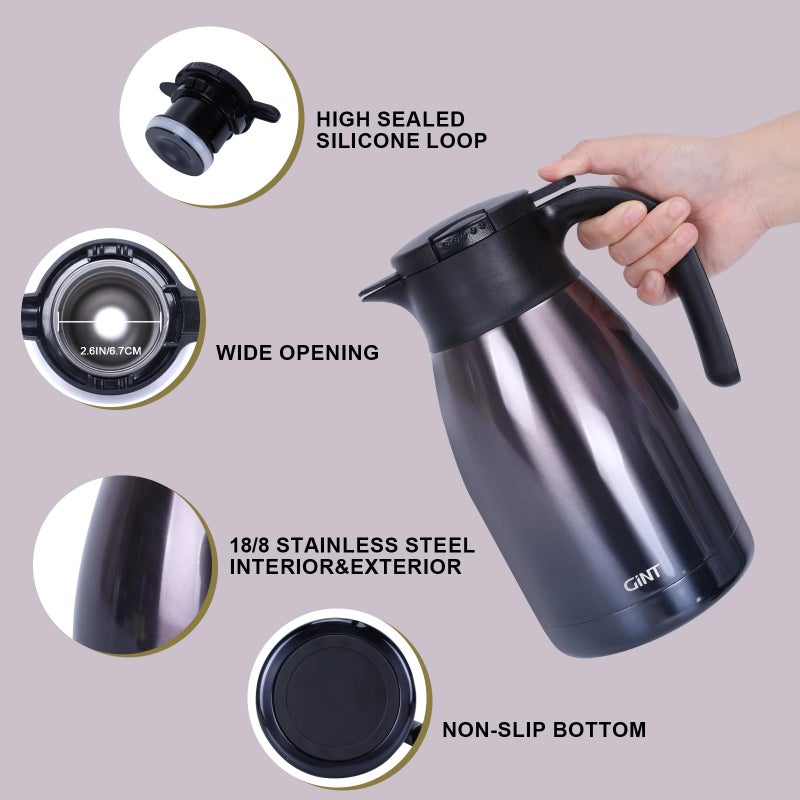 GiNT 51Oz Stainless Steel Thermal Coffee Carafe with Lid/Double Walled Vacuum Thermal Carafe / 12 Hour Heat Retention (Purple, 1.5L) - Image 3